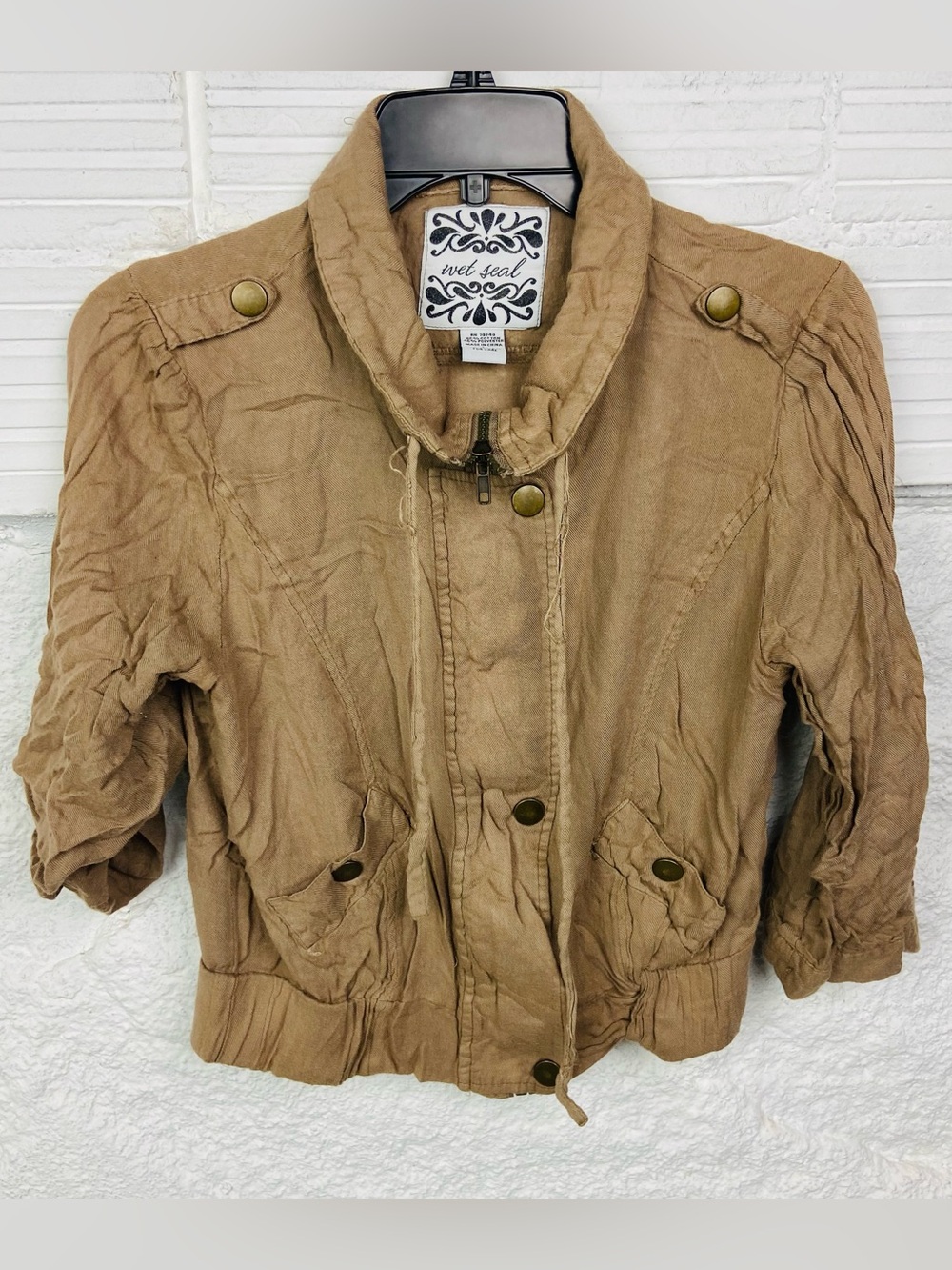Wet Seal Women's Tan Cropped Utility Y2K  Jacket size large